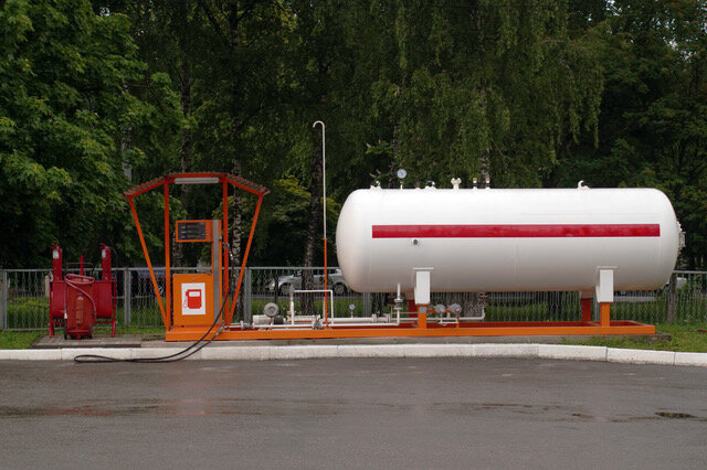 Liquid propane gas station after rain