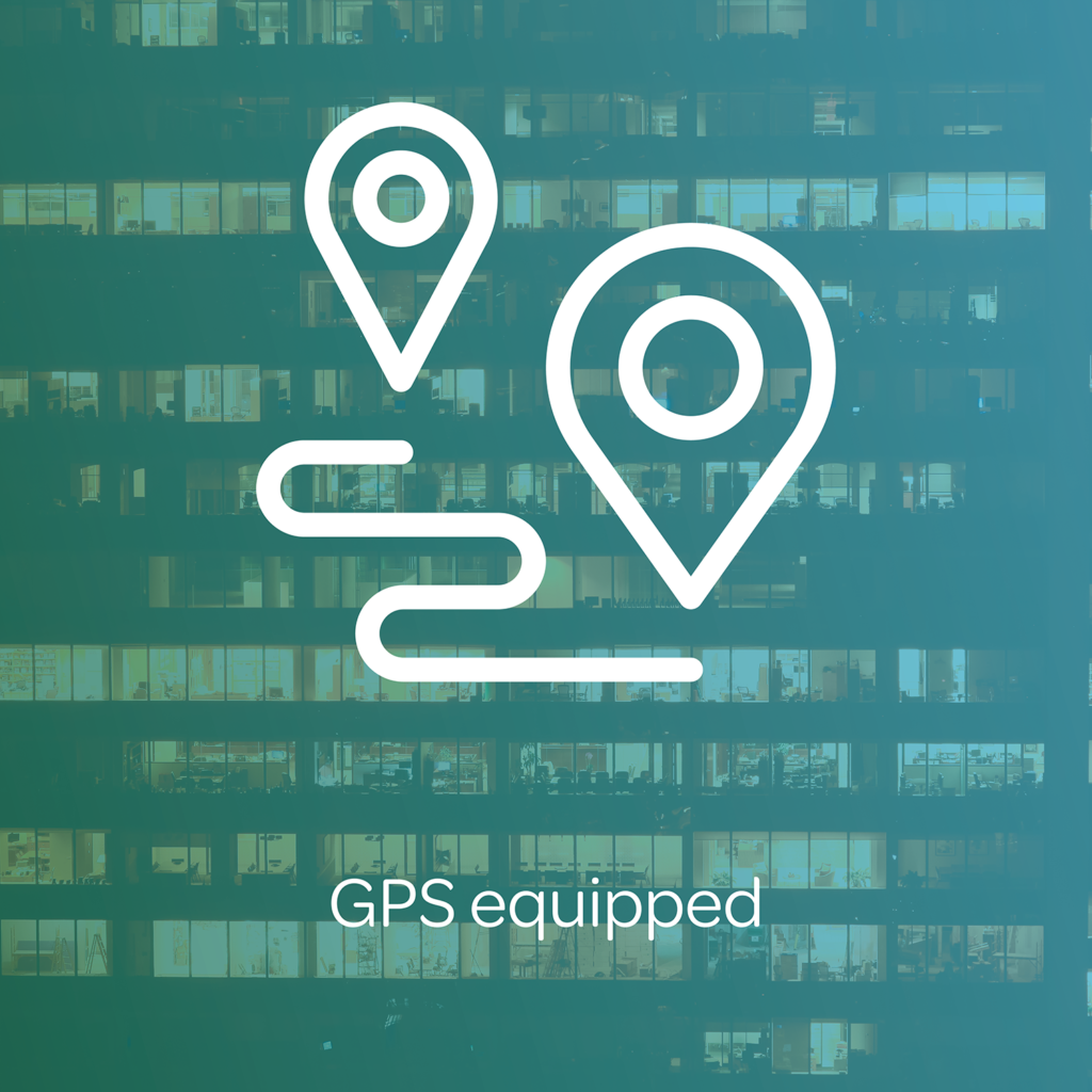 Image of hotel with text "GPS equipped"