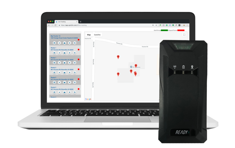 Ready Asset Tracking platform screenshot and BAT-X device