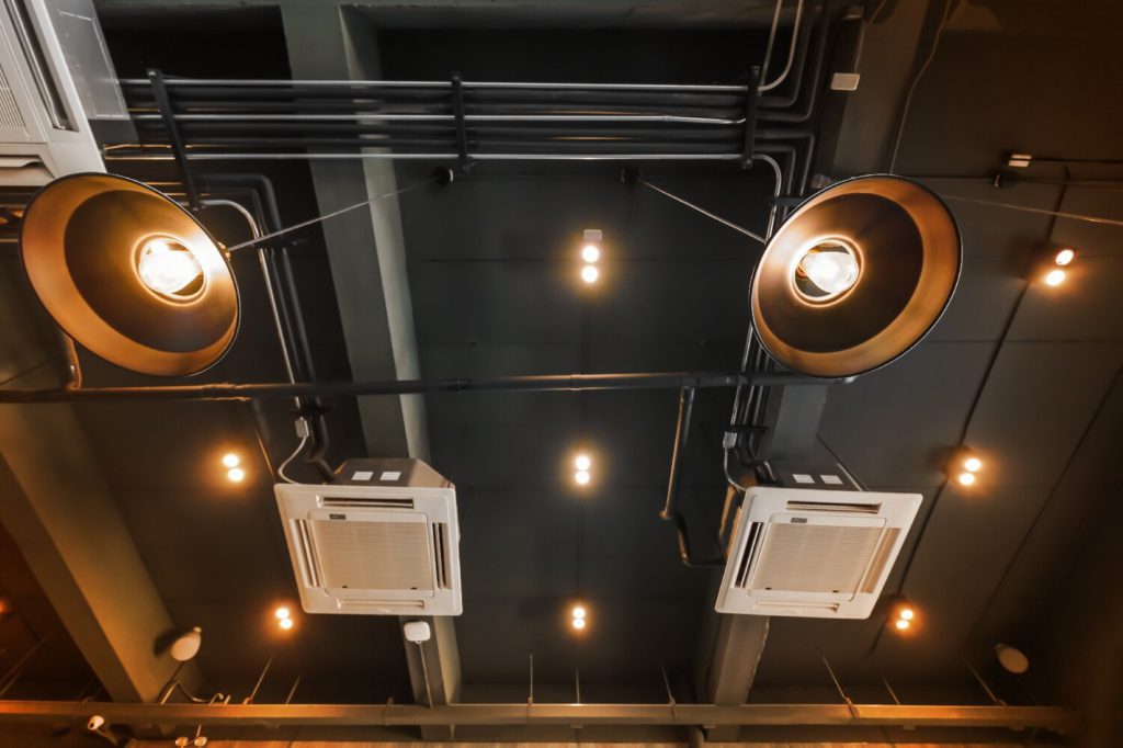 HVAC system on ceiling of restaurant